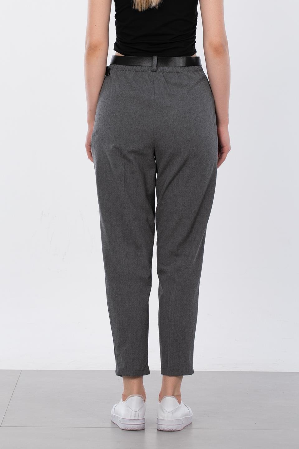 Kemerli Kumaş Pantolon - Koyu Gri