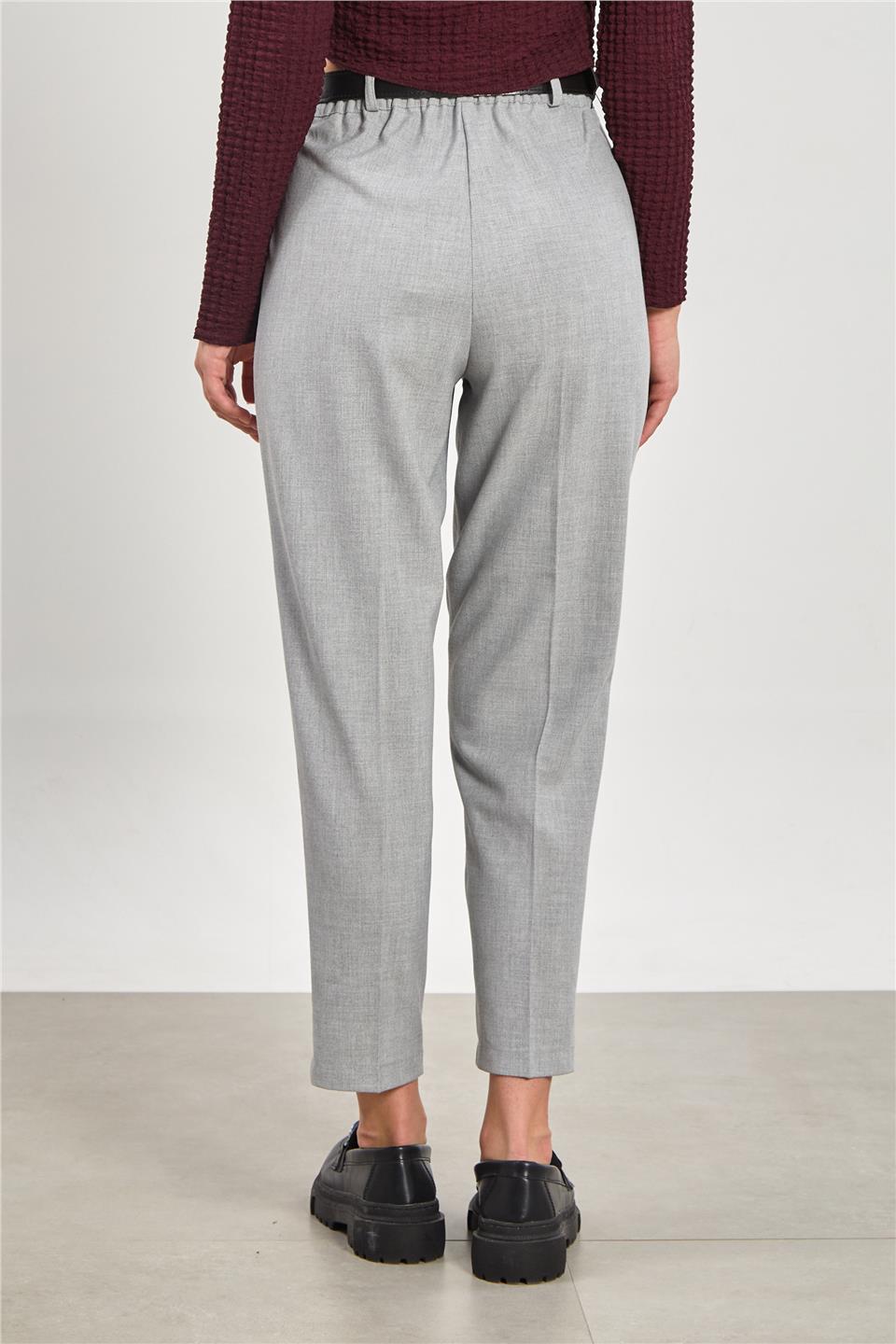 Kadın Kemerli Pantolon - Açık Gri