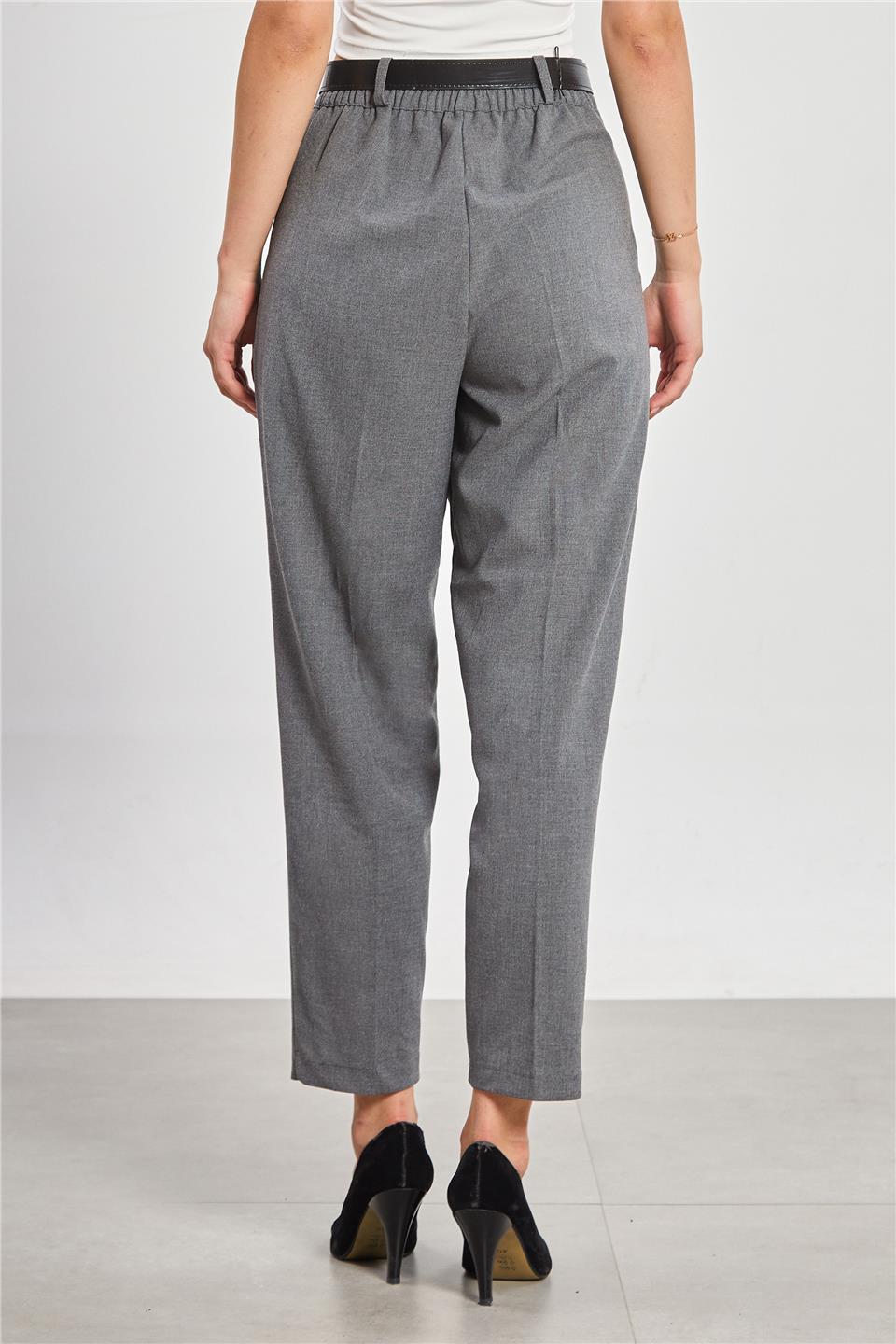Kadın Kemerli Pantolon - Okul Gri