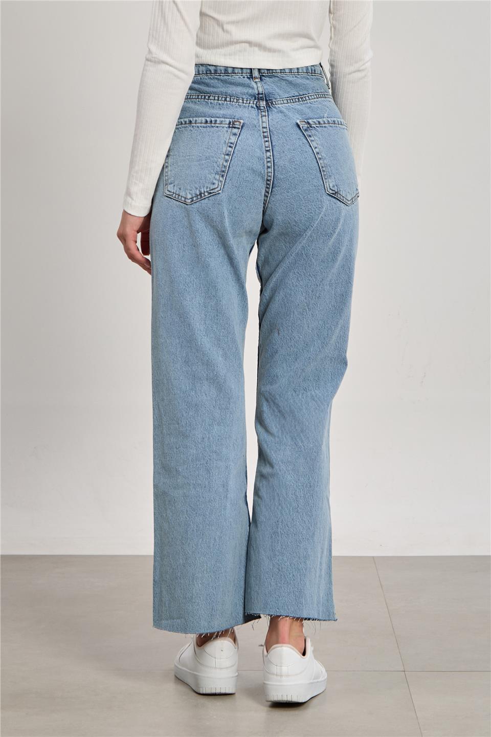 Kesik Paça Mom Fit Jean Pantolon - Mavi Kar Y.