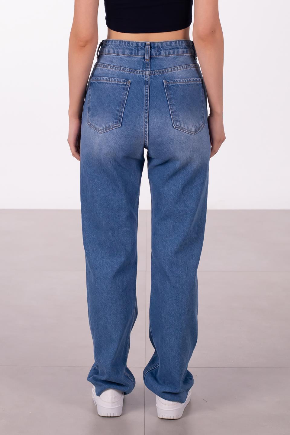 Kadın Kesik Paça Straight Jean Pantolon - Orta Mavi