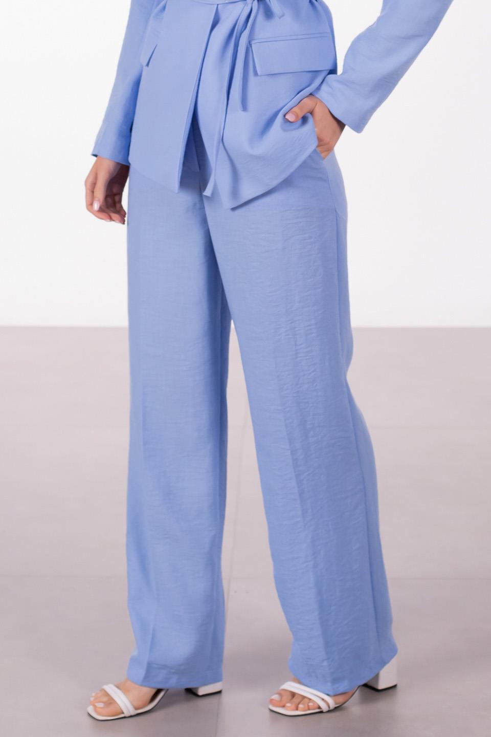 Kadın Keten Palazzo Pantolon - Bebe Mavi
