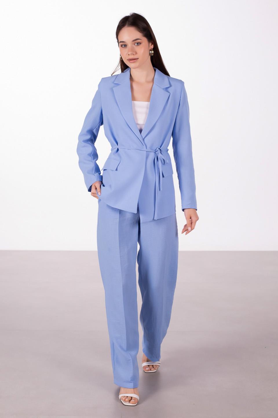 Kadın Keten Palazzo Pantolon - Bebe Mavi