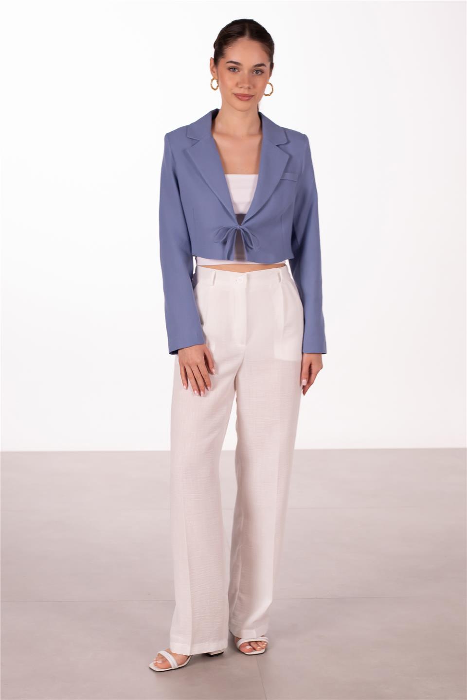 Kadın Keten Palazzo Pantolon - Beyaz