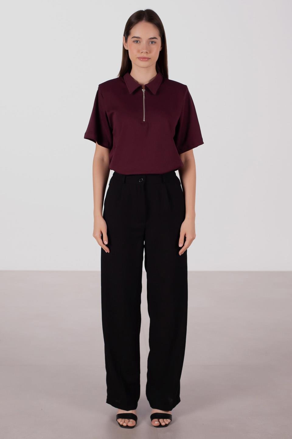 Kadın Keten Palazzo Pantolon - Siyah