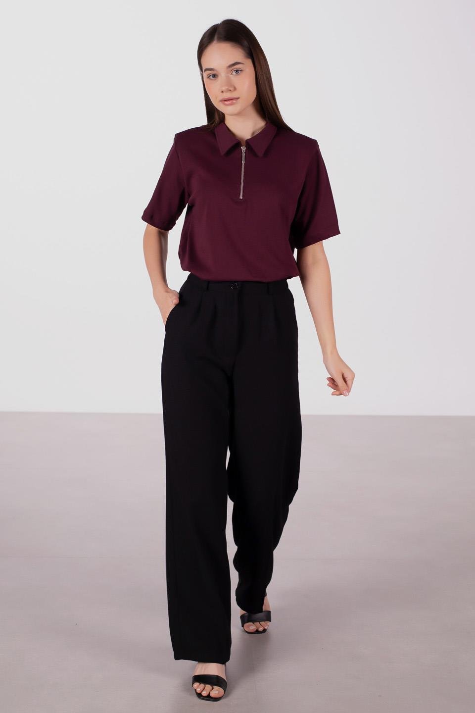 Kadın Keten Palazzo Pantolon - Siyah