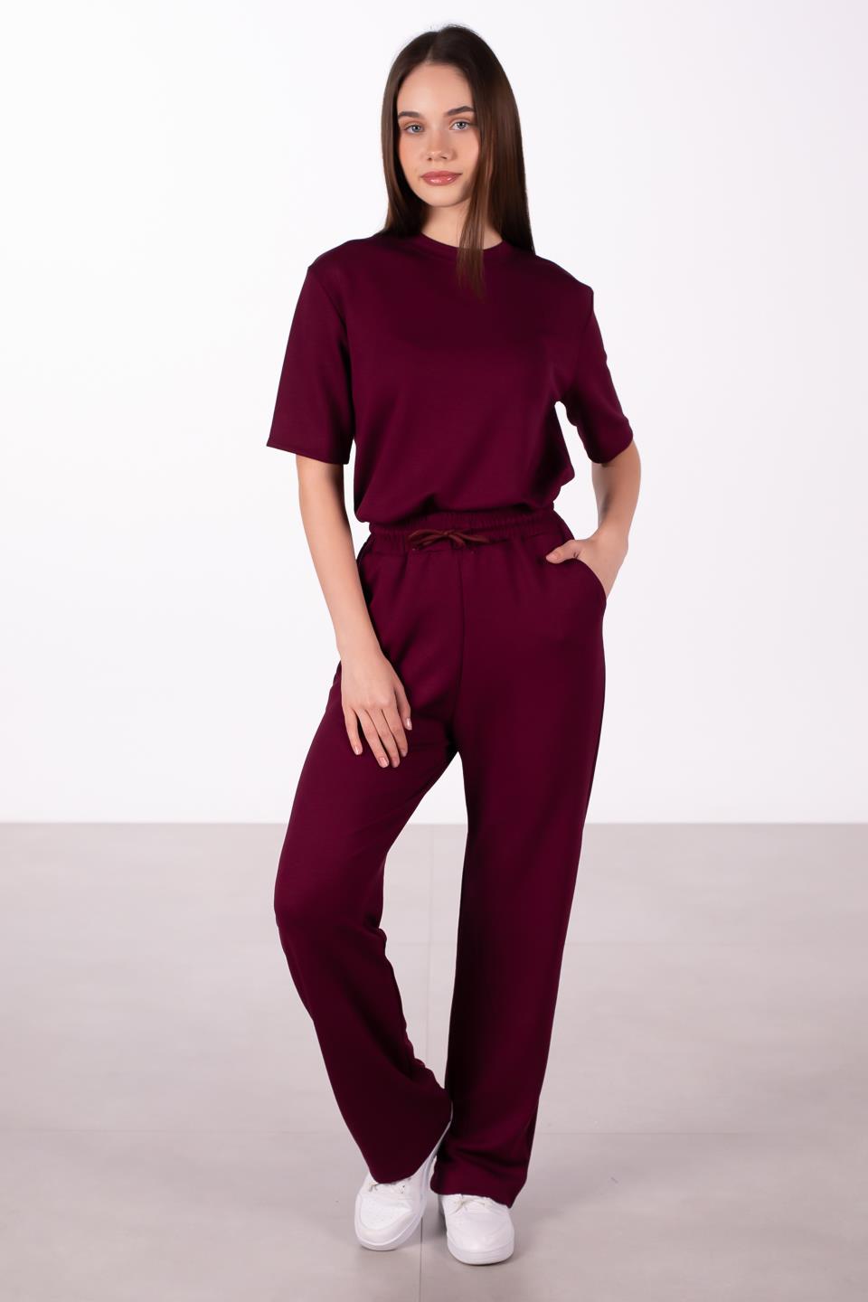 Kadın Modal Bol Paça Eşofman Altı - Bordo