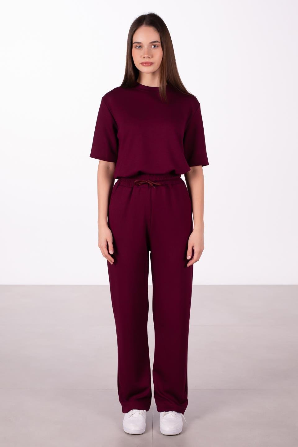 Kadın Modal Bol Paça Eşofman Altı - Bordo