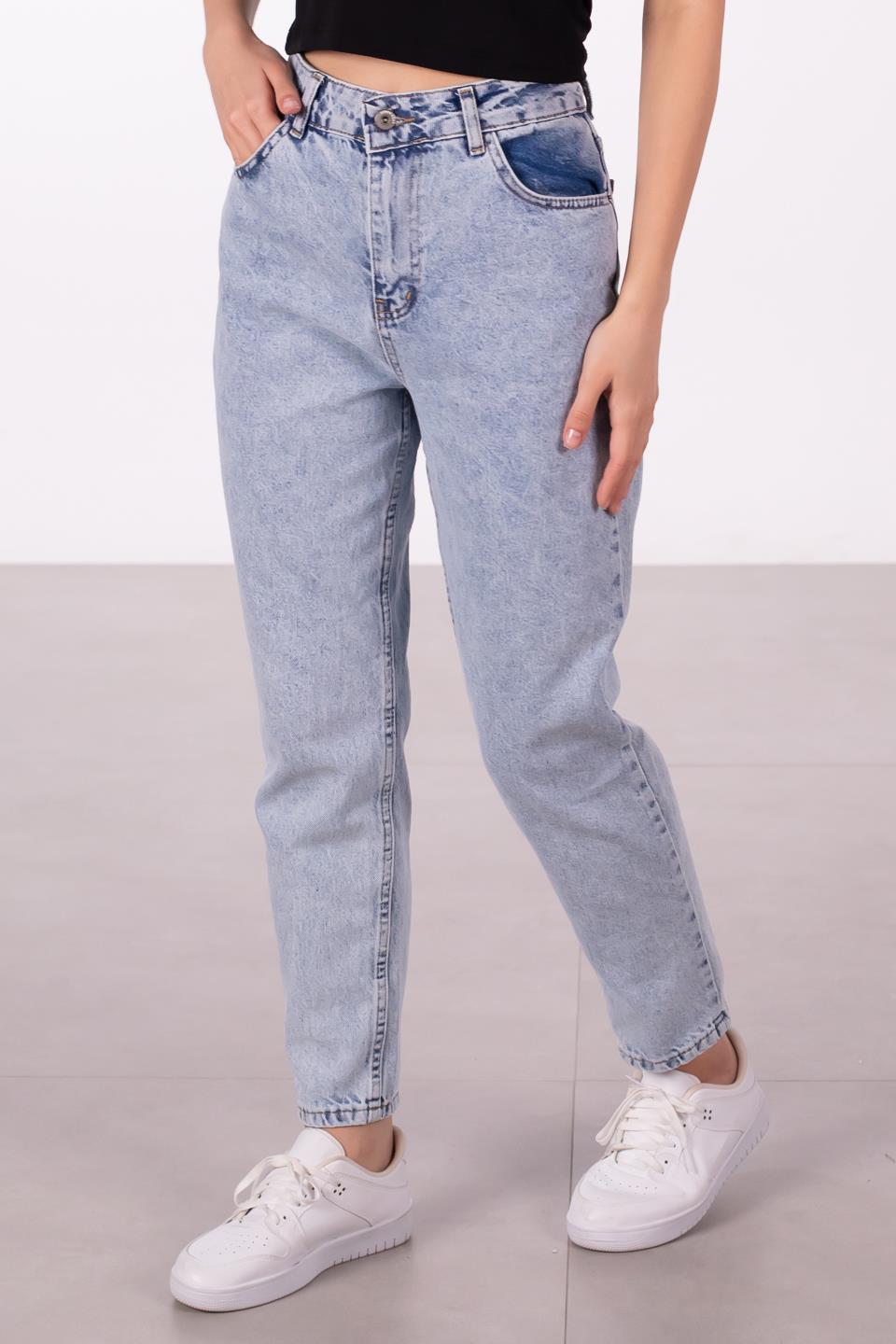 Kadın Mom Fit Jean Pantolon - Mavi Kar Y.