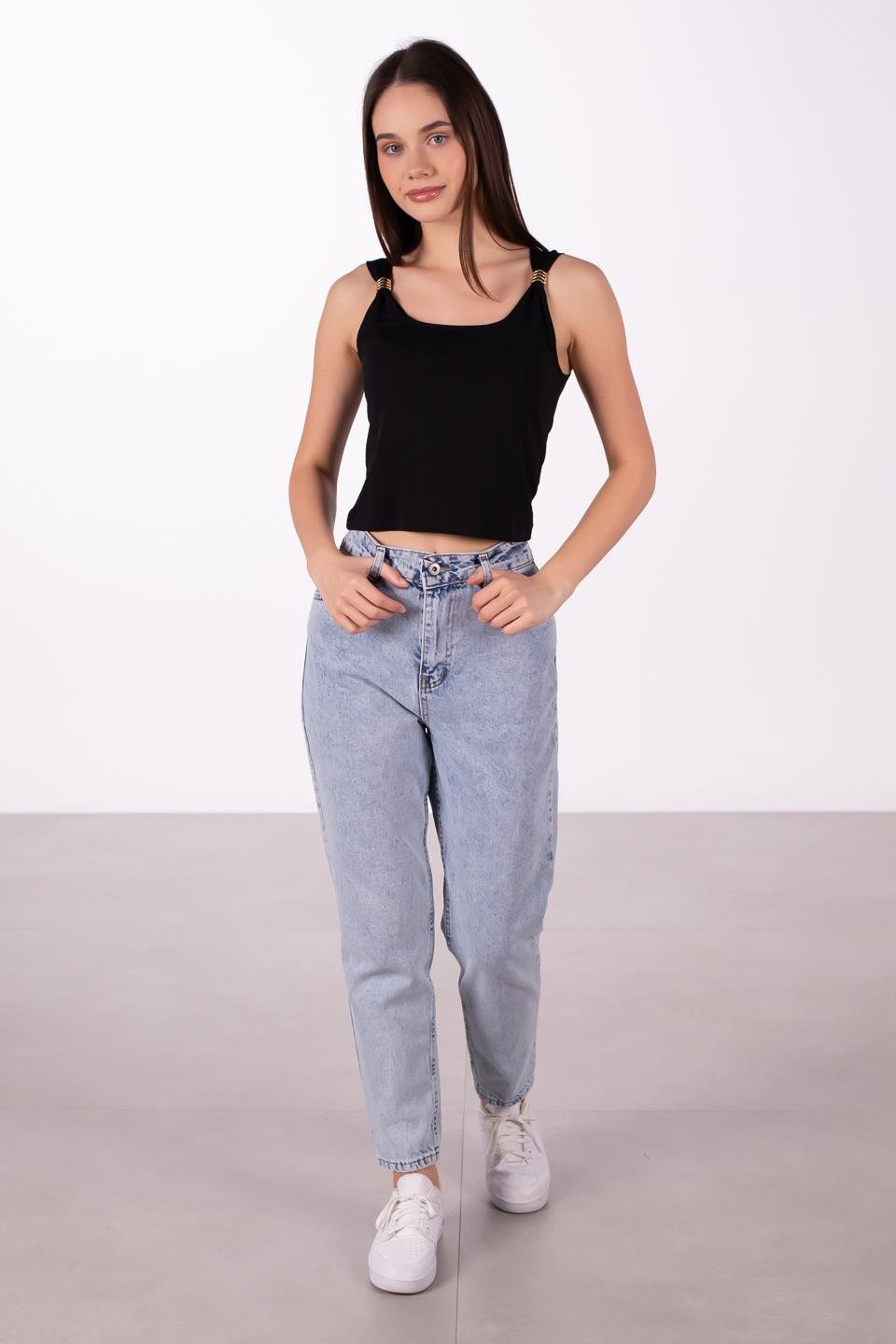 Kadın Mom Fit Jean Pantolon - Mavi Kar Y.