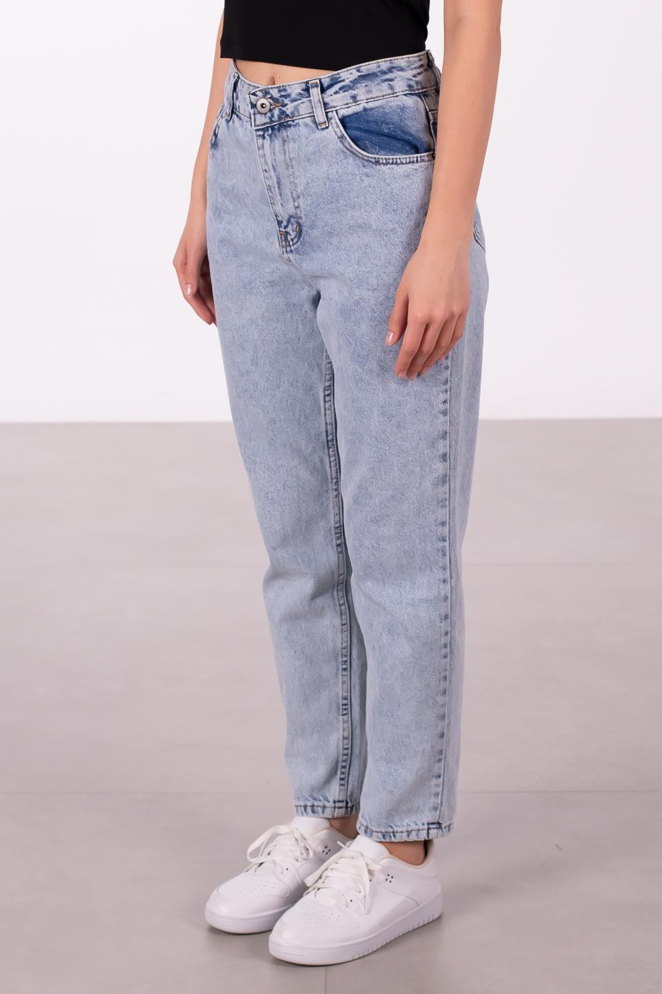 Kadın Mom Fit Jean Pantolon - Mavi Kar Y.