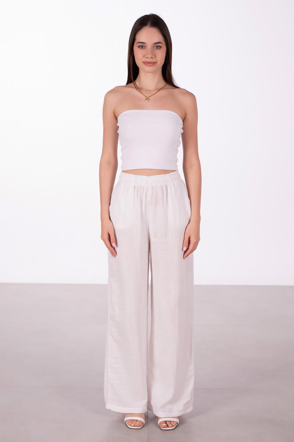 Kadın Müslin Bol Pantolon - Beyaz