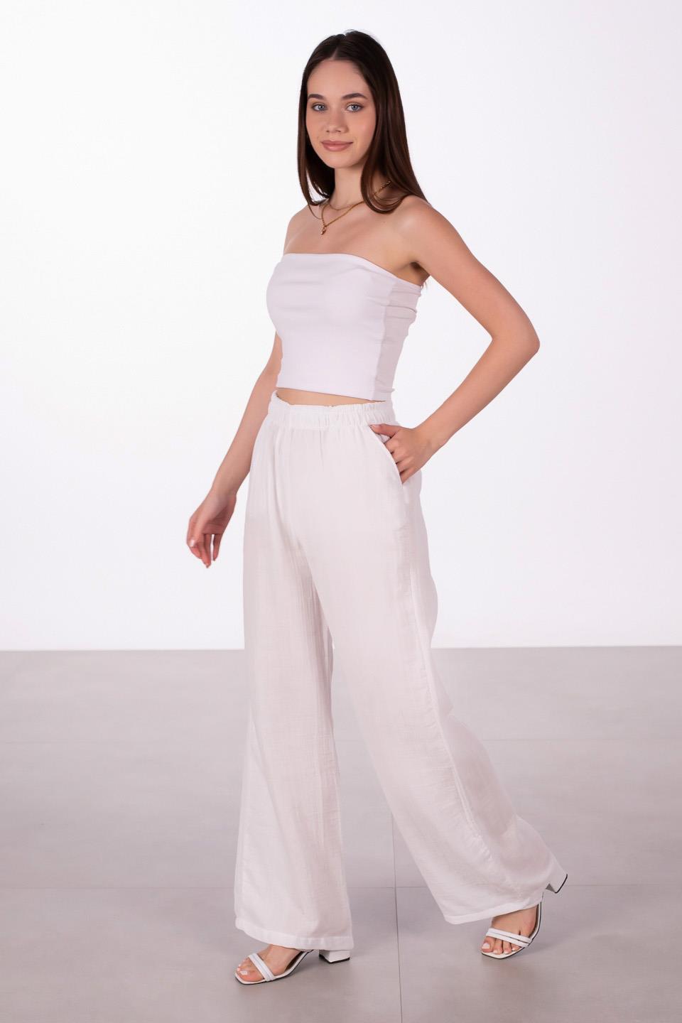 Kadın Müslin Bol Pantolon - Beyaz