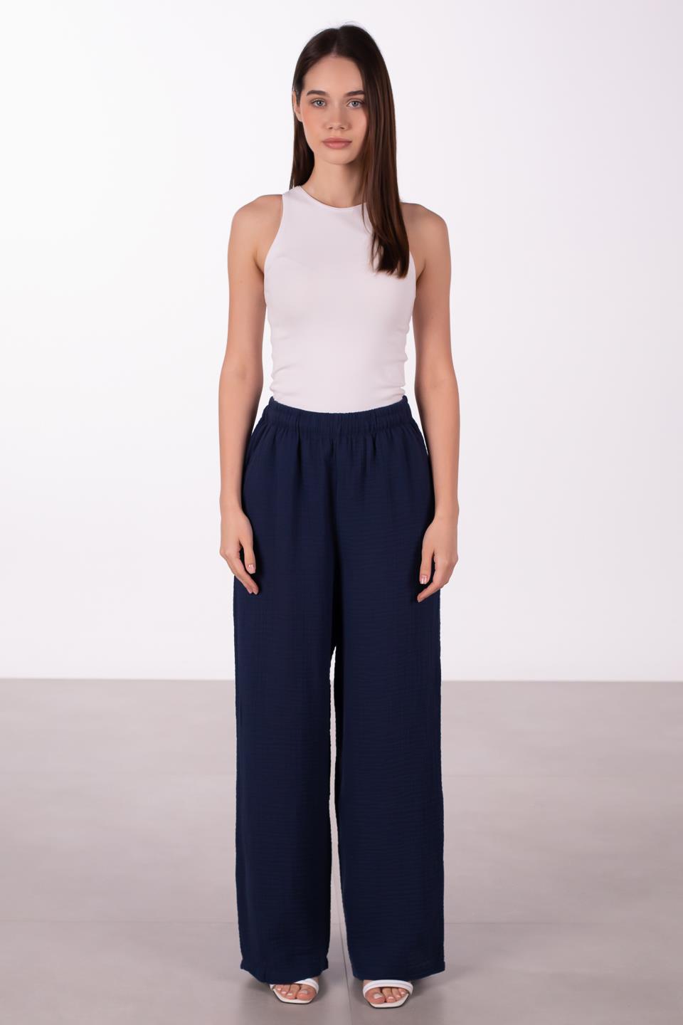 Kadın Müslin Bol Pantolon - Lacivert