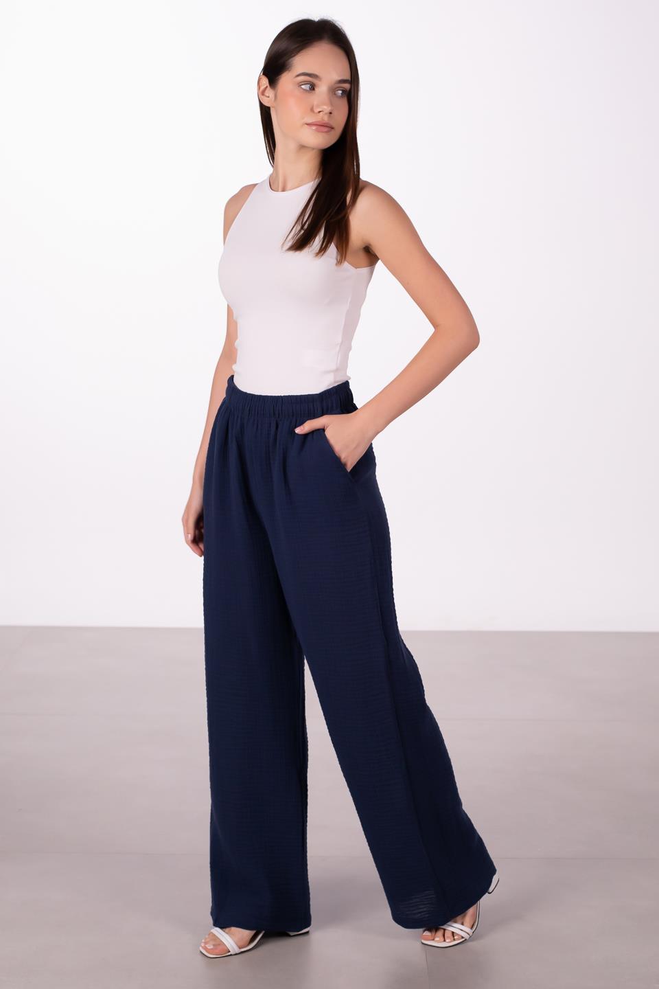 Kadın Müslin Bol Pantolon - Lacivert