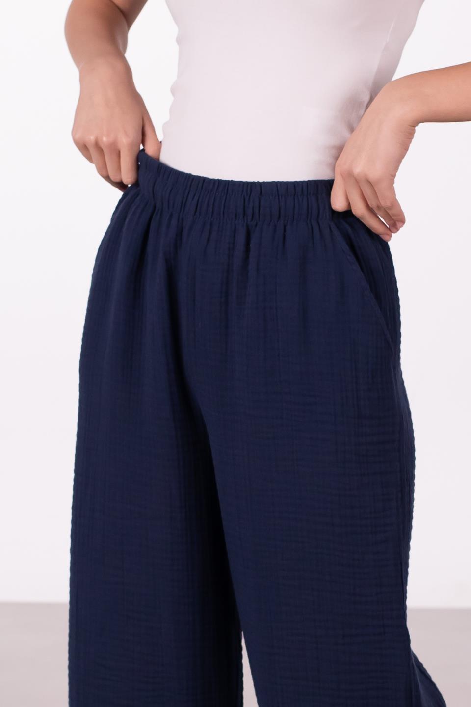Kadın Müslin Bol Pantolon - Lacivert