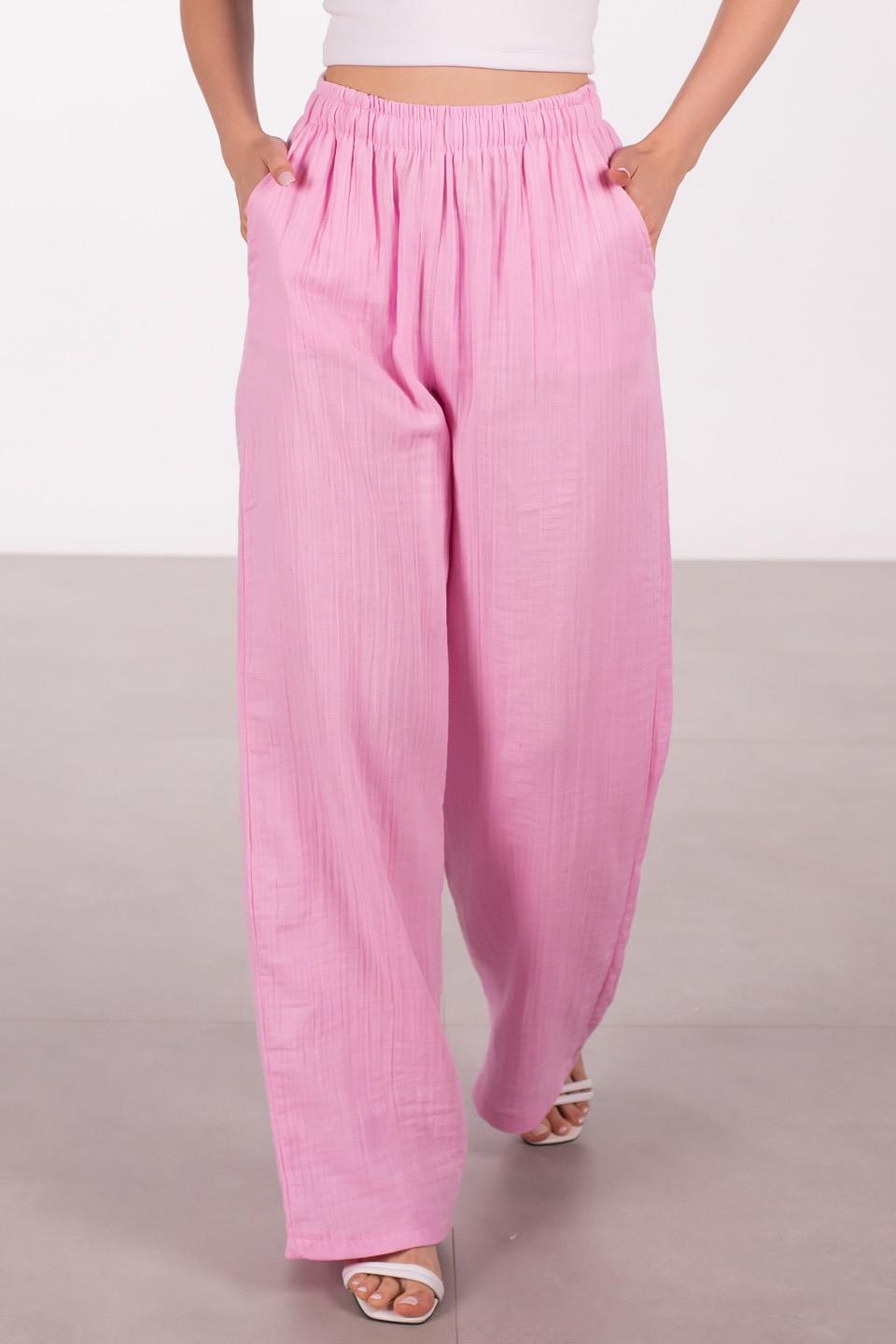 Kadın Müslin Bol Pantolon - Pembe