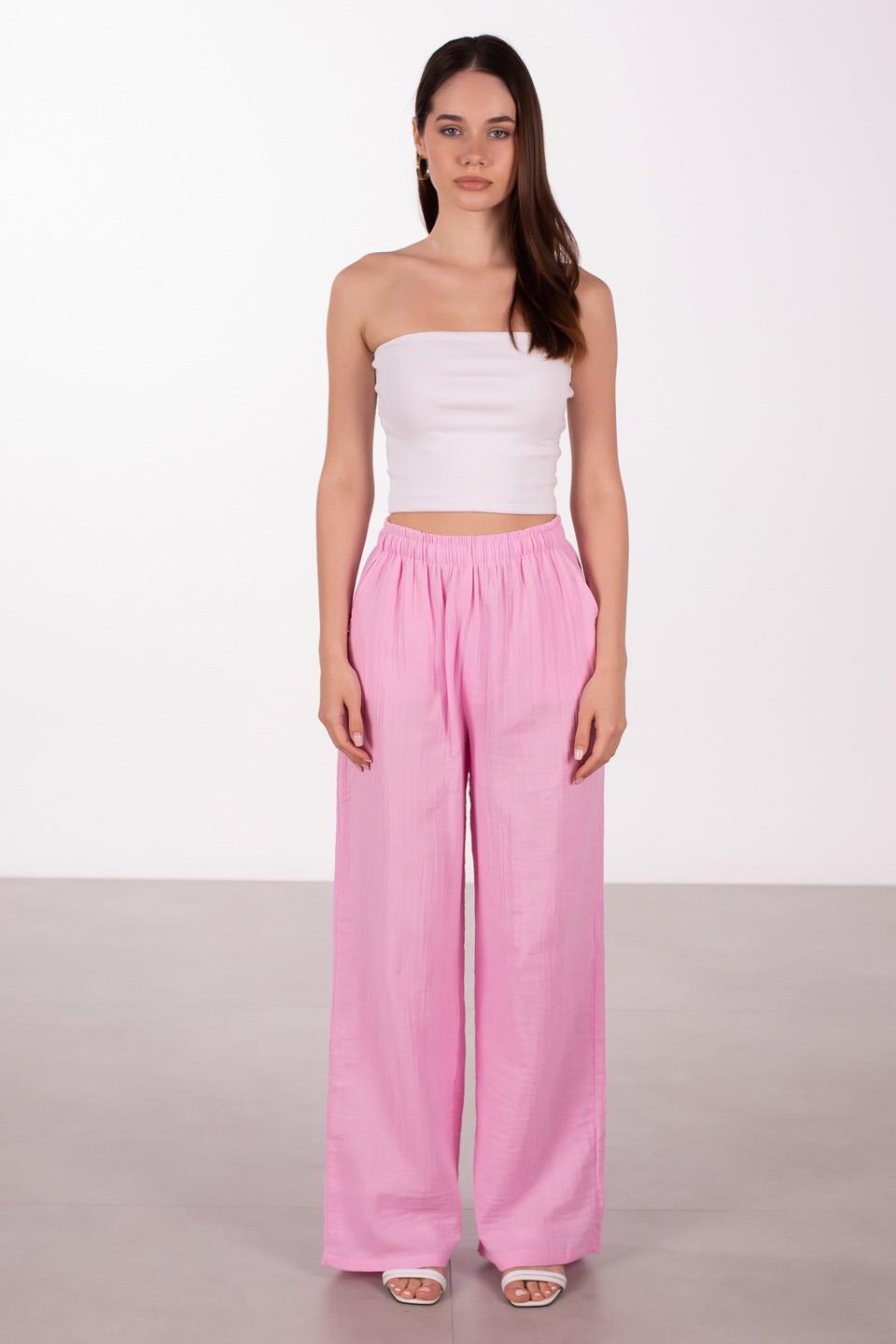 Kadın Müslin Bol Pantolon - Pembe