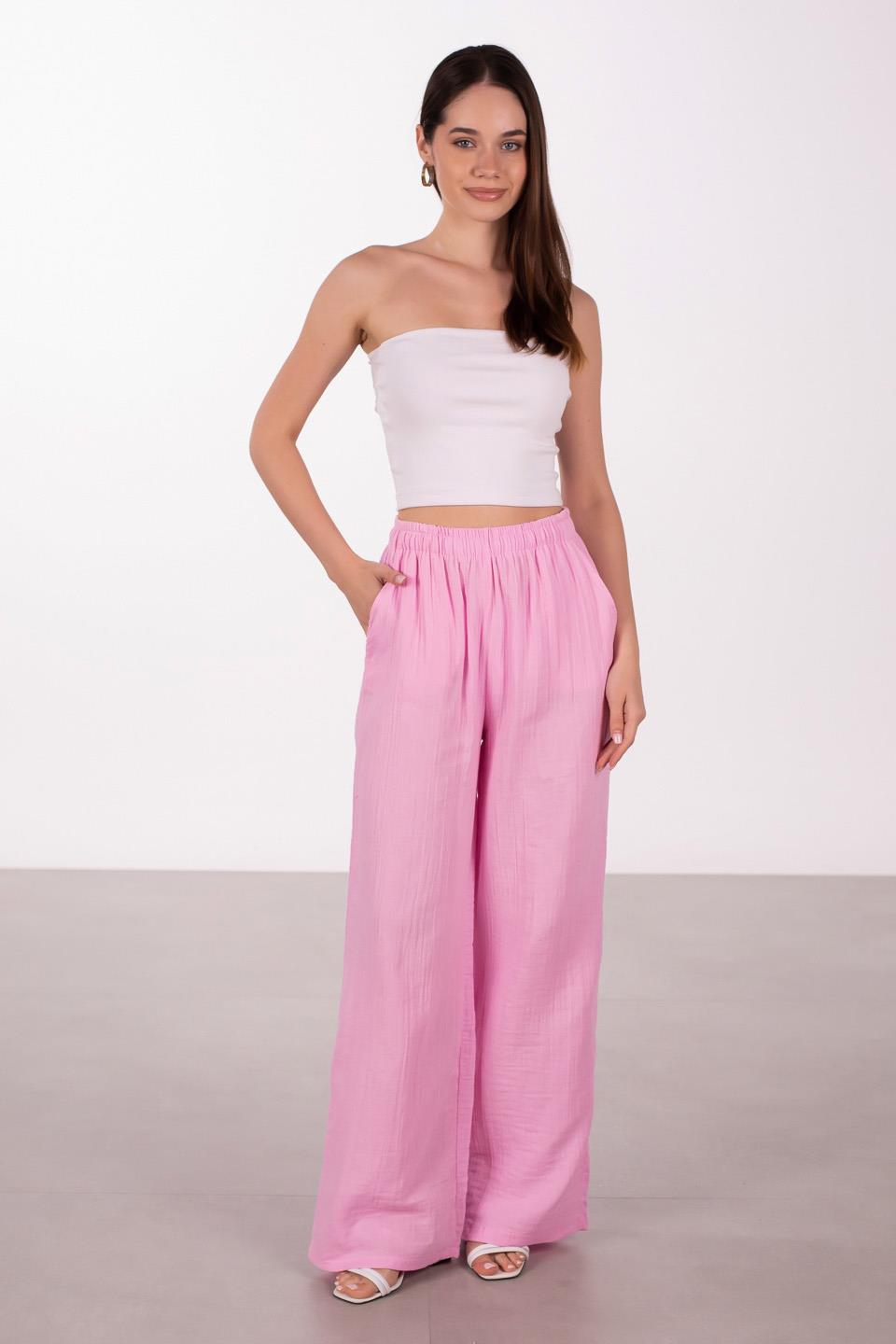 Kadın Müslin Bol Pantolon - Pembe