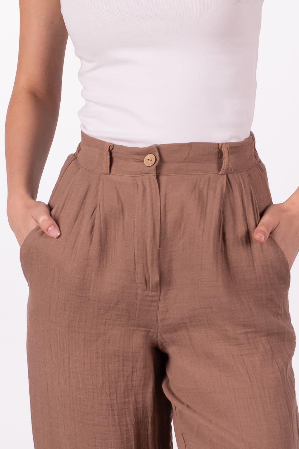 Kadın Müslin Palazzo Pantolon - Kahve