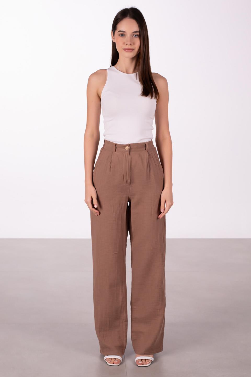 Kadın Müslin Palazzo Pantolon - Kahve