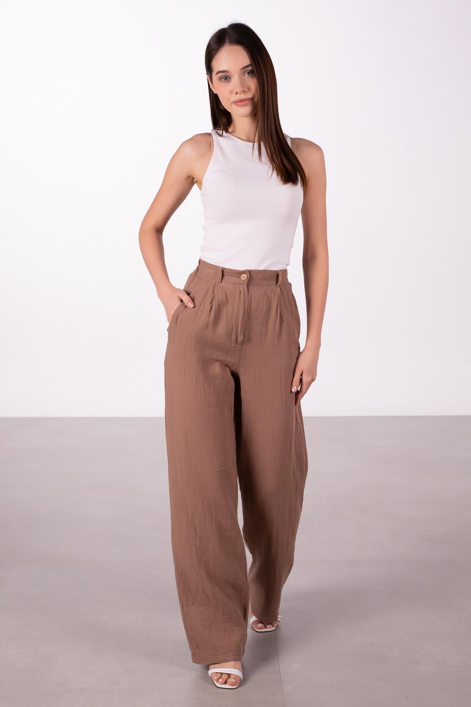 Kadın Müslin Palazzo Pantolon - Kahve