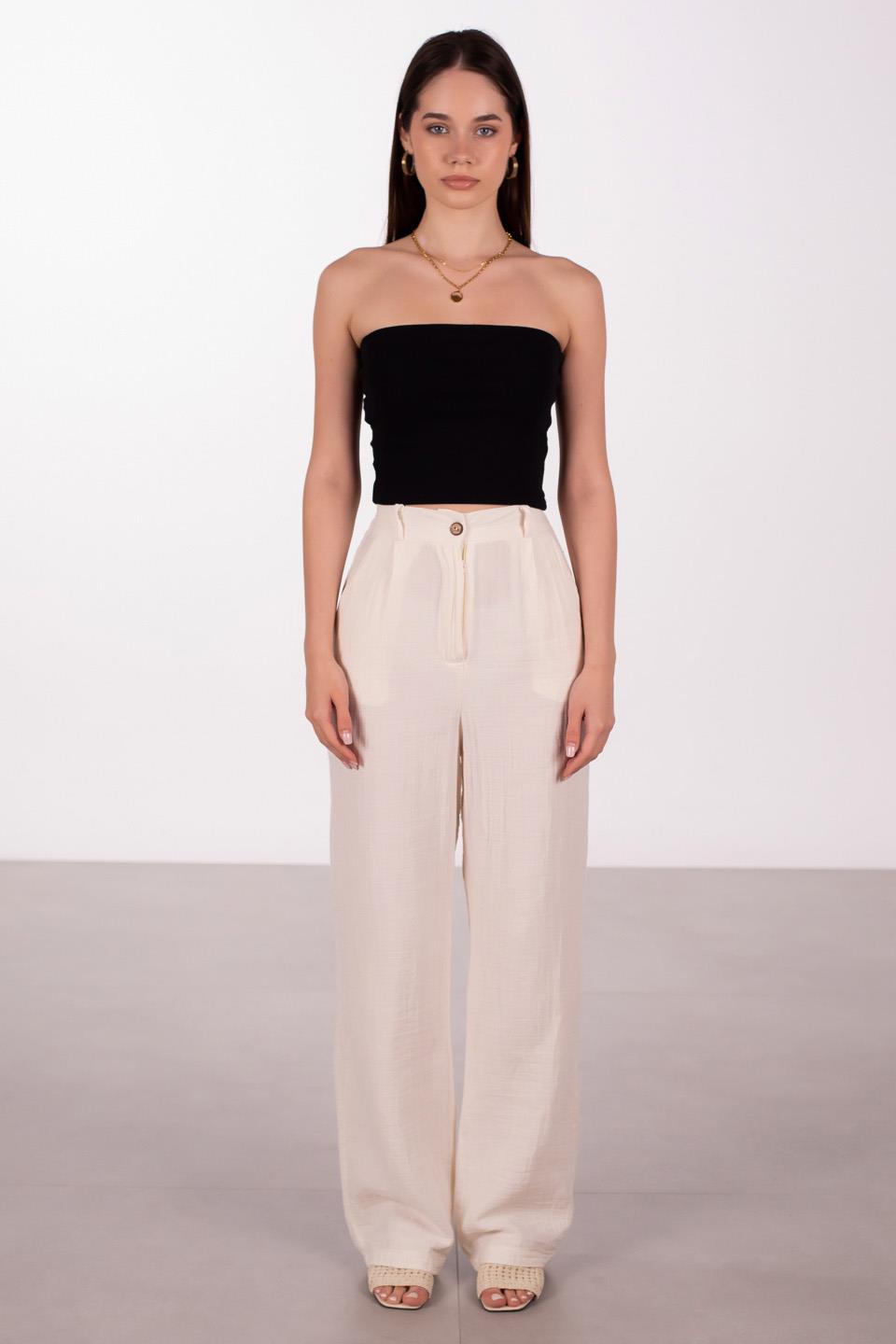 Kadın Müslin Palazzo Pantolon - Taş