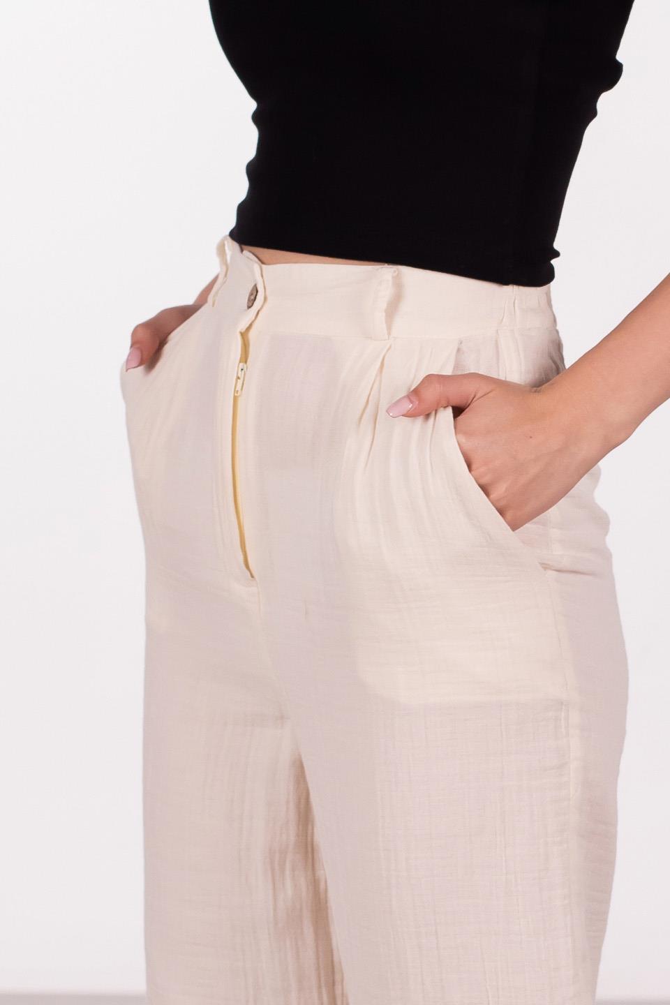 Kadın Müslin Palazzo Pantolon - Taş