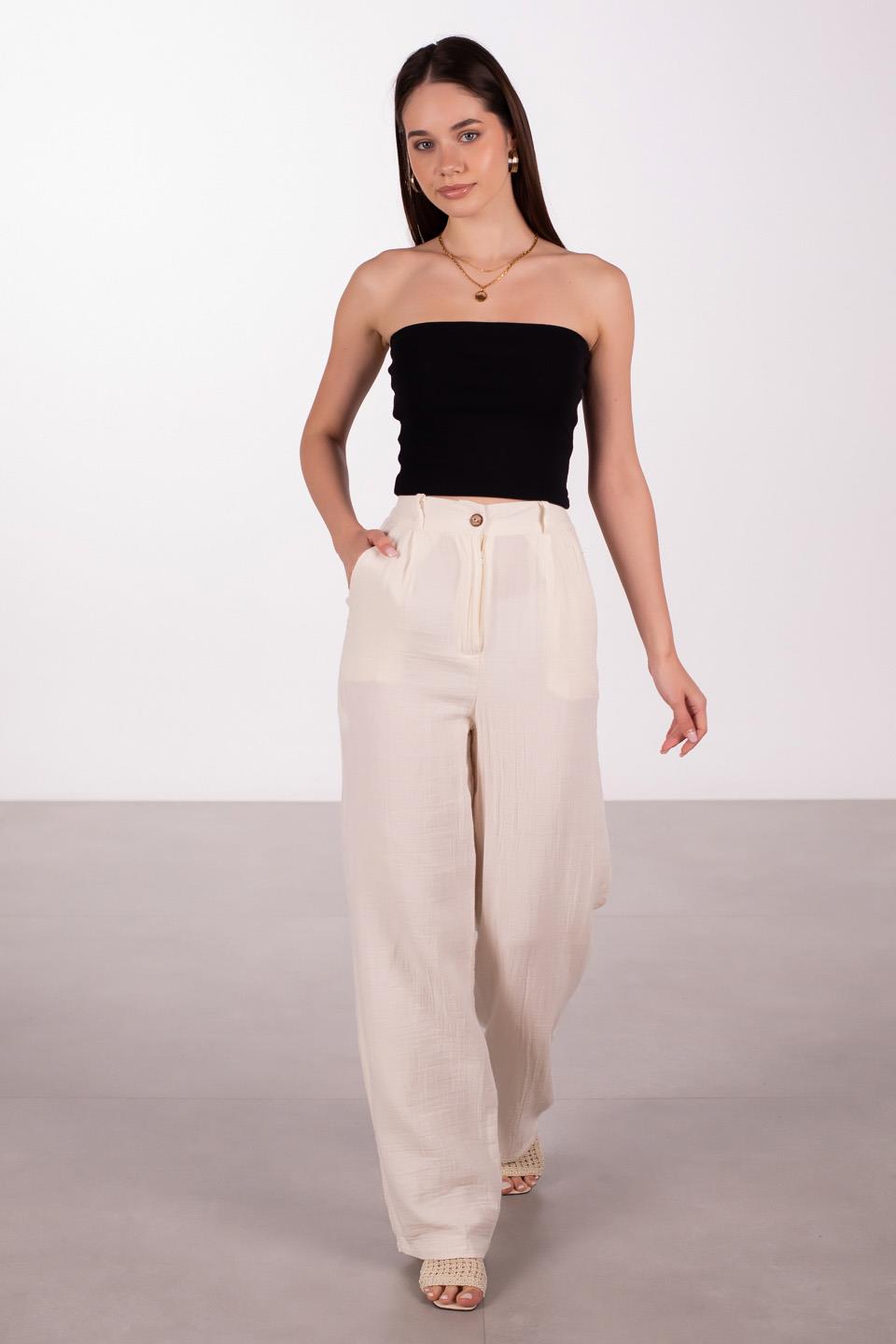 Kadın Müslin Palazzo Pantolon - Taş