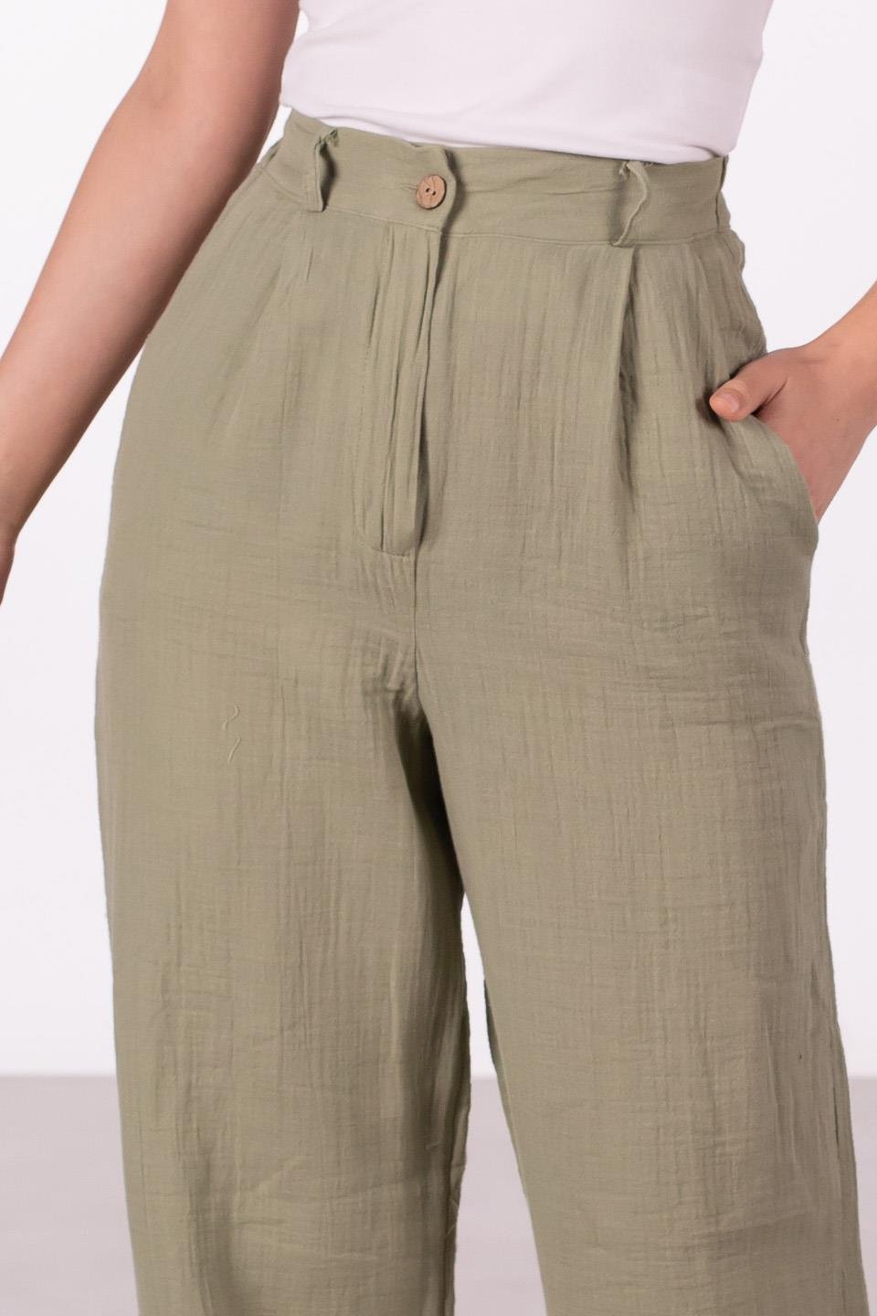 Kadın Müslin Palazzo Pantolon - Yeşil