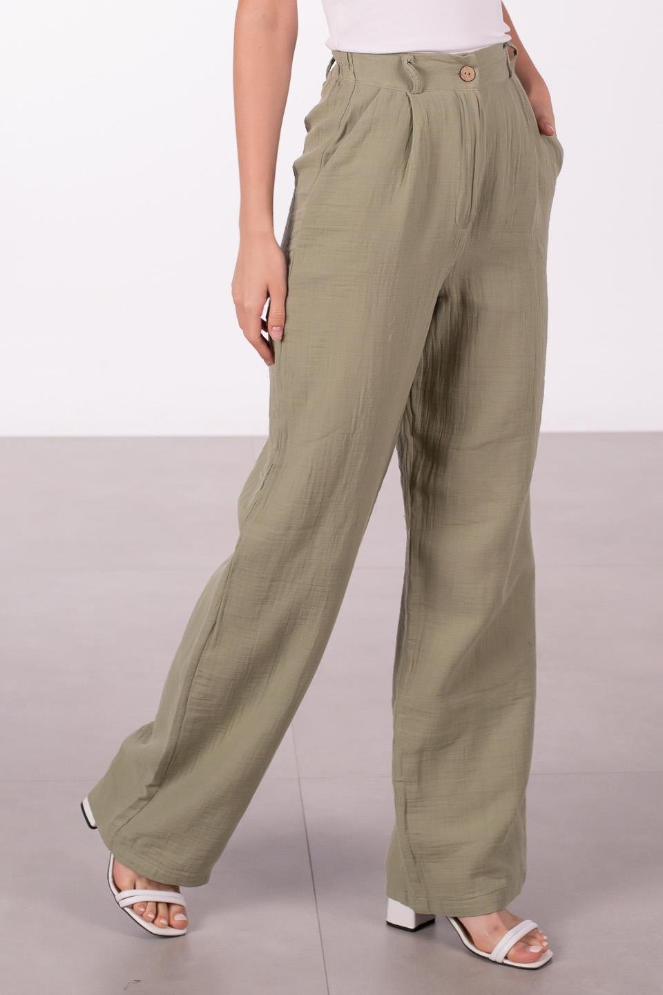 Kadın Müslin Palazzo Pantolon - Yeşil