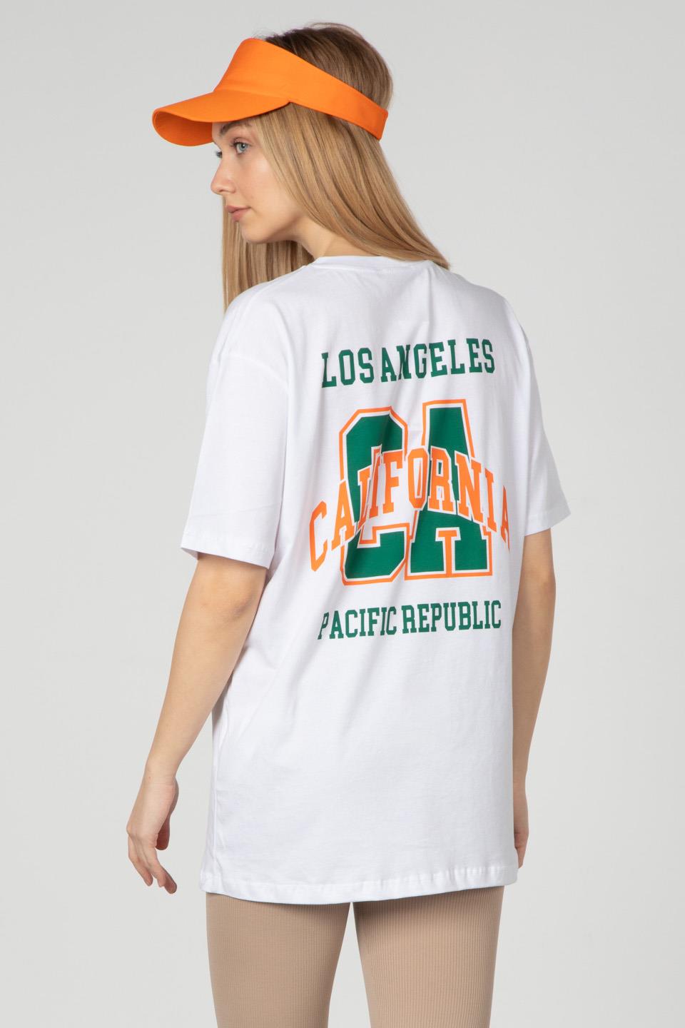 Ön arka Los Angeles baskılı t-shirt-3519 Beyaz
