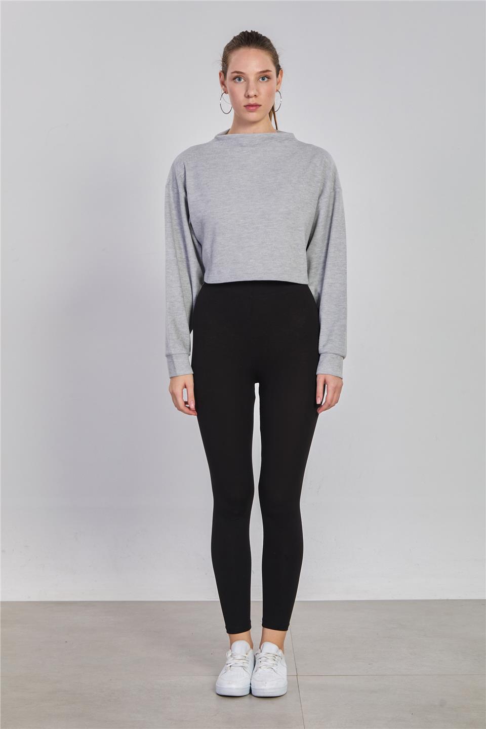 Kadın Oversize Crop Selanik Sweatshirt - Kar Melanj