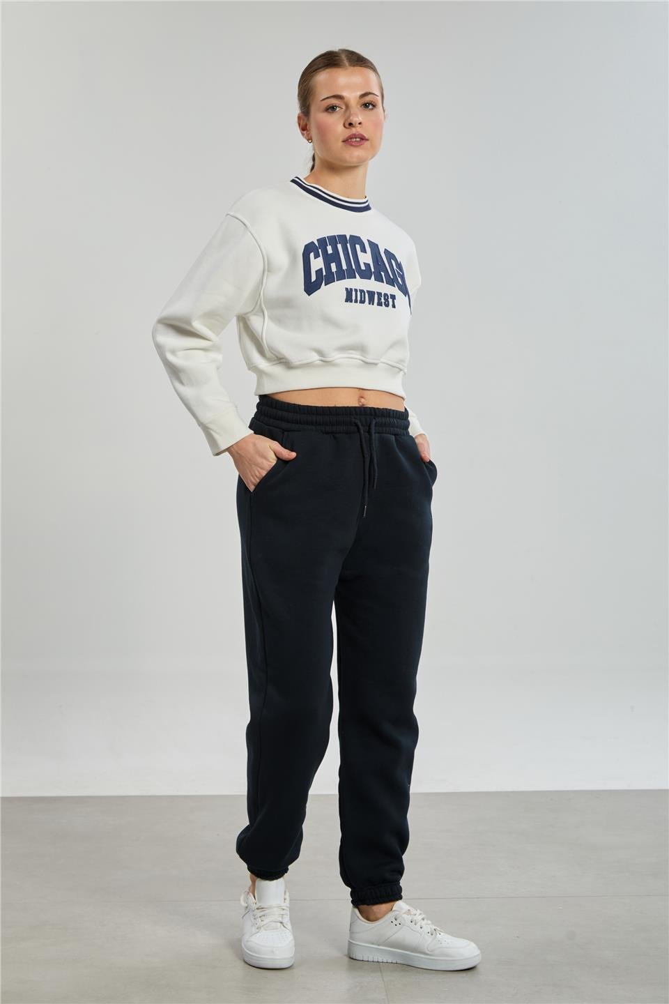 Kadın Paça Lastikli Şardonlu Eşofman Altı - Lacivert