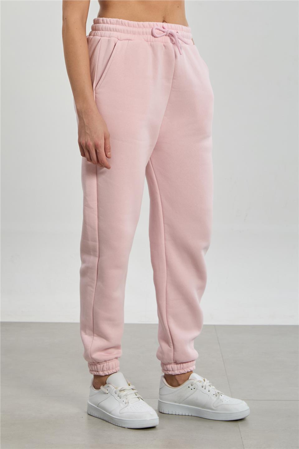 Kadın Paça Lastikli Şardonlu Eşofman Altı - Pembe