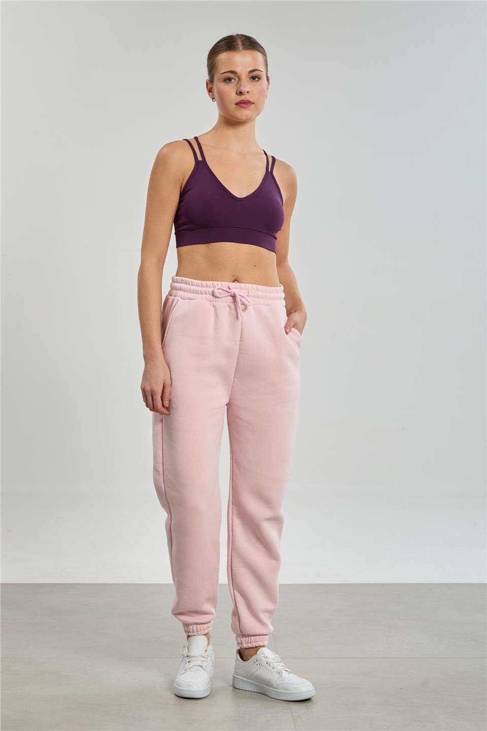 Kadın Paça Lastikli Şardonlu Eşofman Altı - Pembe