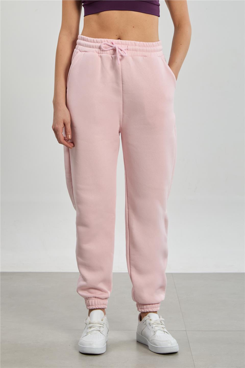 Kadın Paça Lastikli Şardonlu Eşofman Altı - Pembe