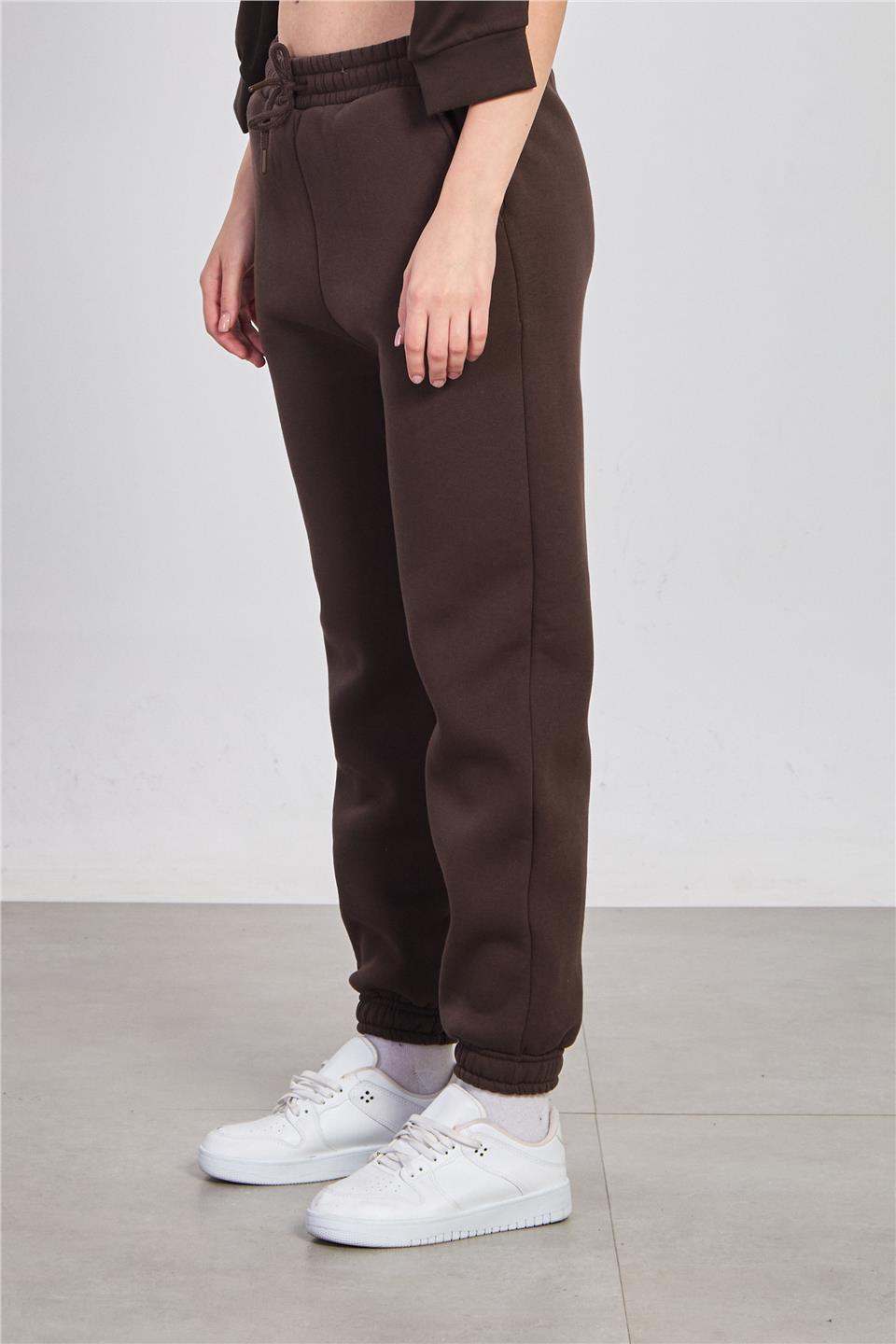 Kadın Paça Lastikli Şardonlu Eşofman Altı - Kahve