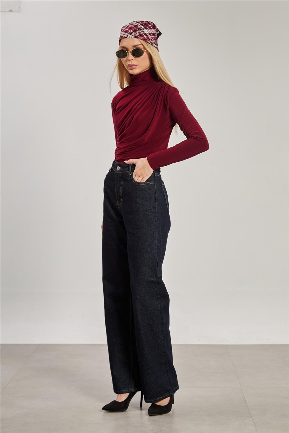 Kadın Palazzo Jean Pantolon - Lacivert 