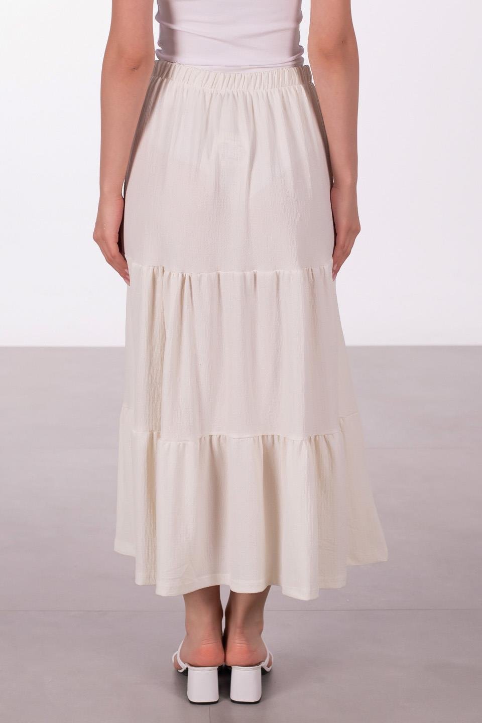 Kadın Parçalı Midi Etek - Ekru
