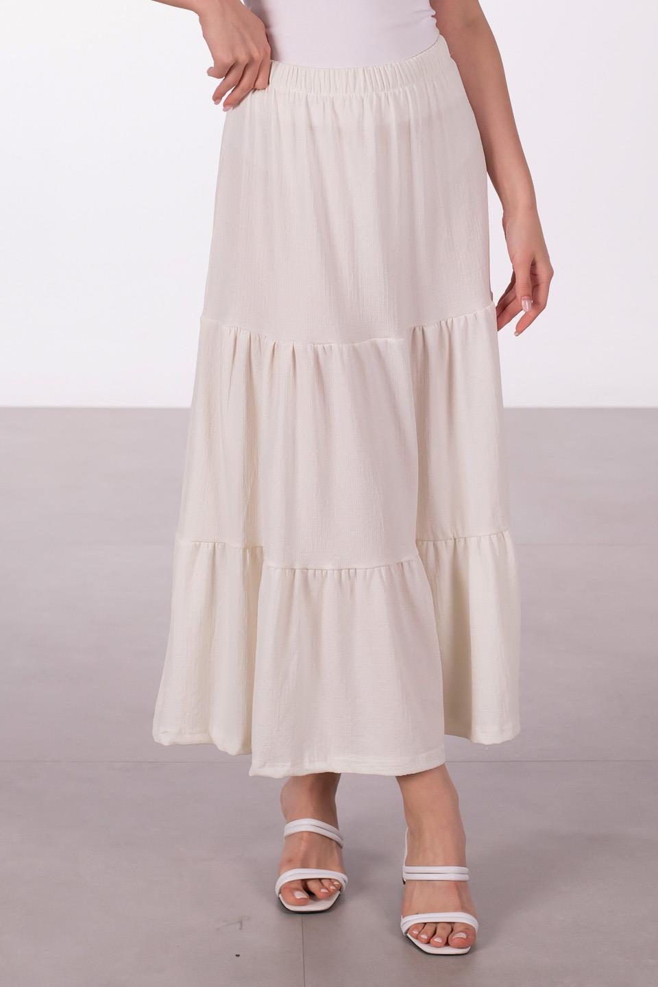 Kadın Parçalı Midi Etek - Ekru