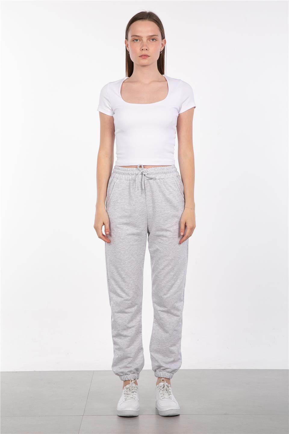 	Paris Paçası Lastikli Eşofman Altı - Kar Melanj