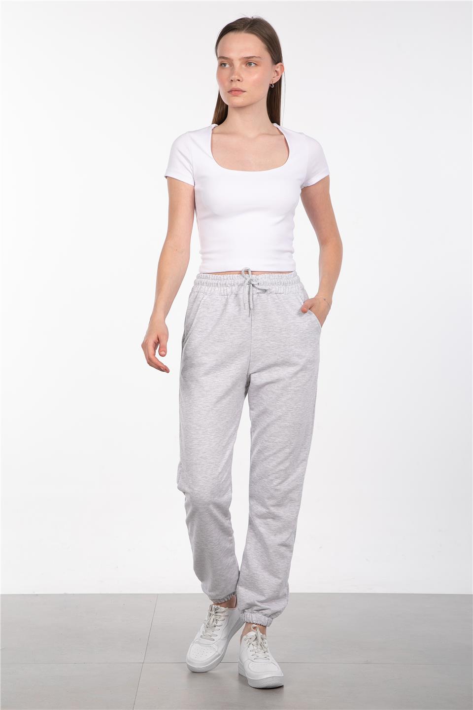 	Paris Paçası Lastikli Eşofman Altı - Kar Melanj