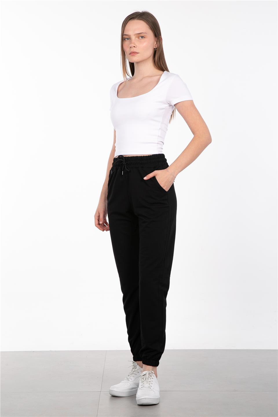 Paris Paçası Lastikli Eşofman Altı - Siyah