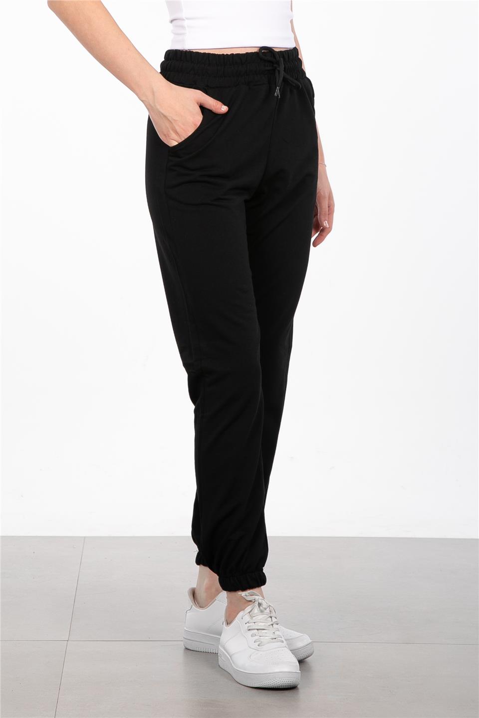 Paris Paçası Lastikli Eşofman Altı - Siyah