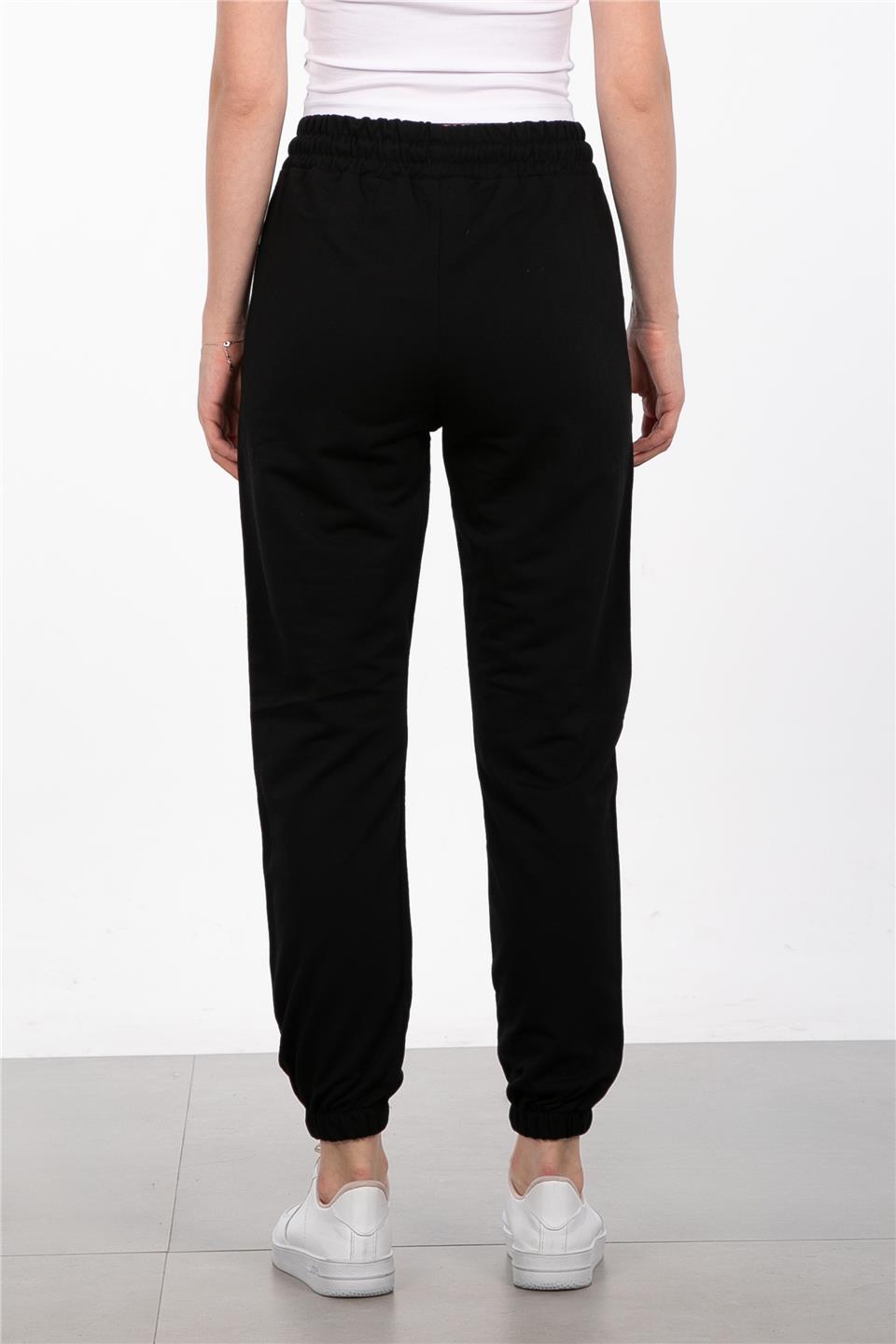 Paris Paçası Lastikli Eşofman Altı - Siyah