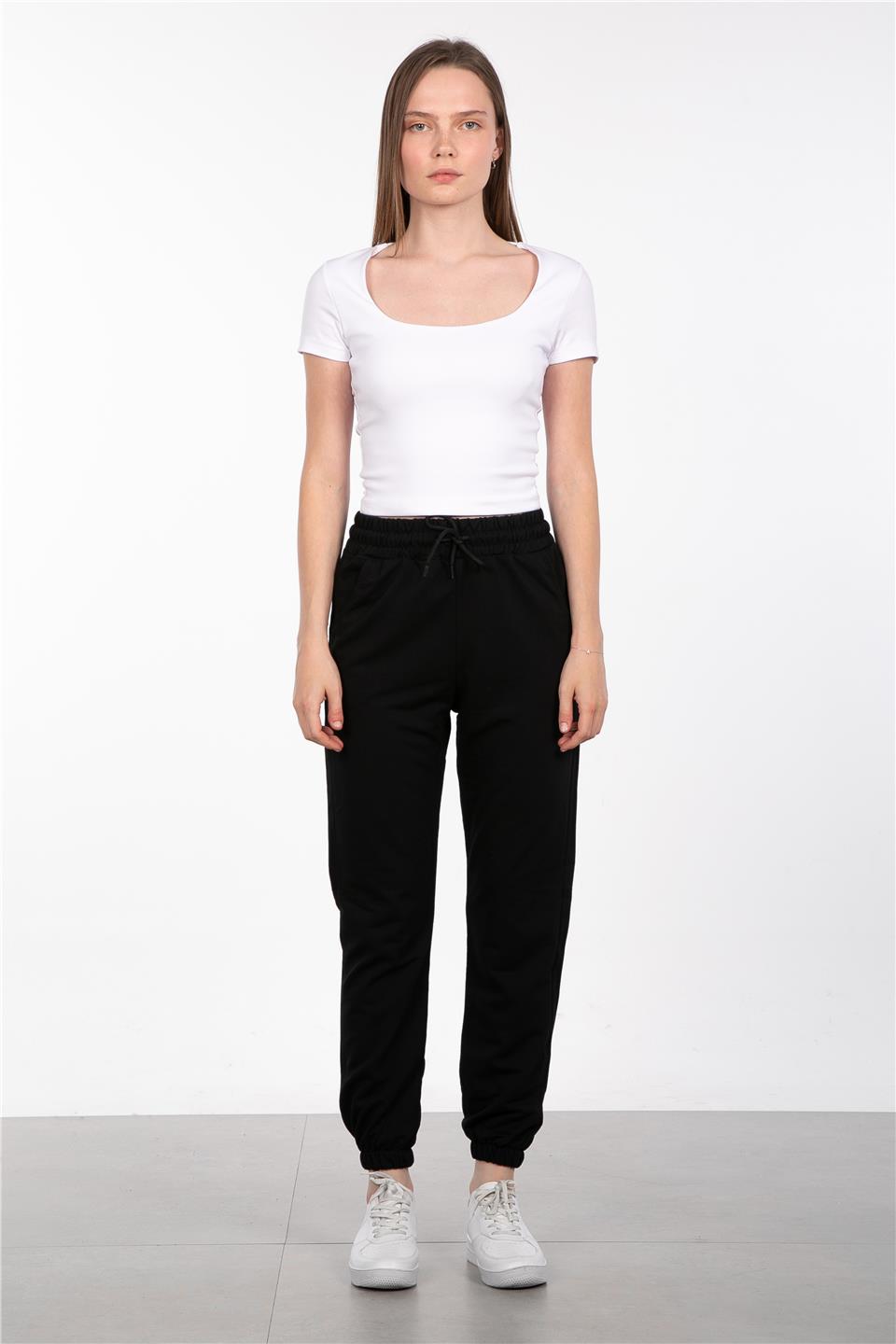 Paris Paçası Lastikli Eşofman Altı - Siyah