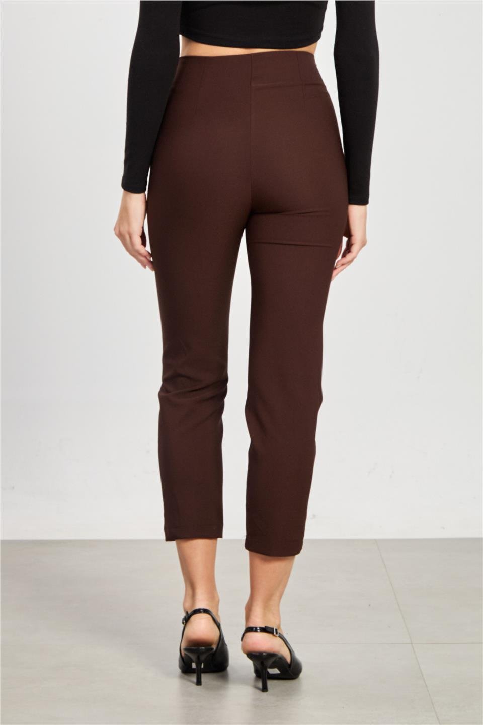 Kadın Pensli Kumaş Pantolon - Kahve