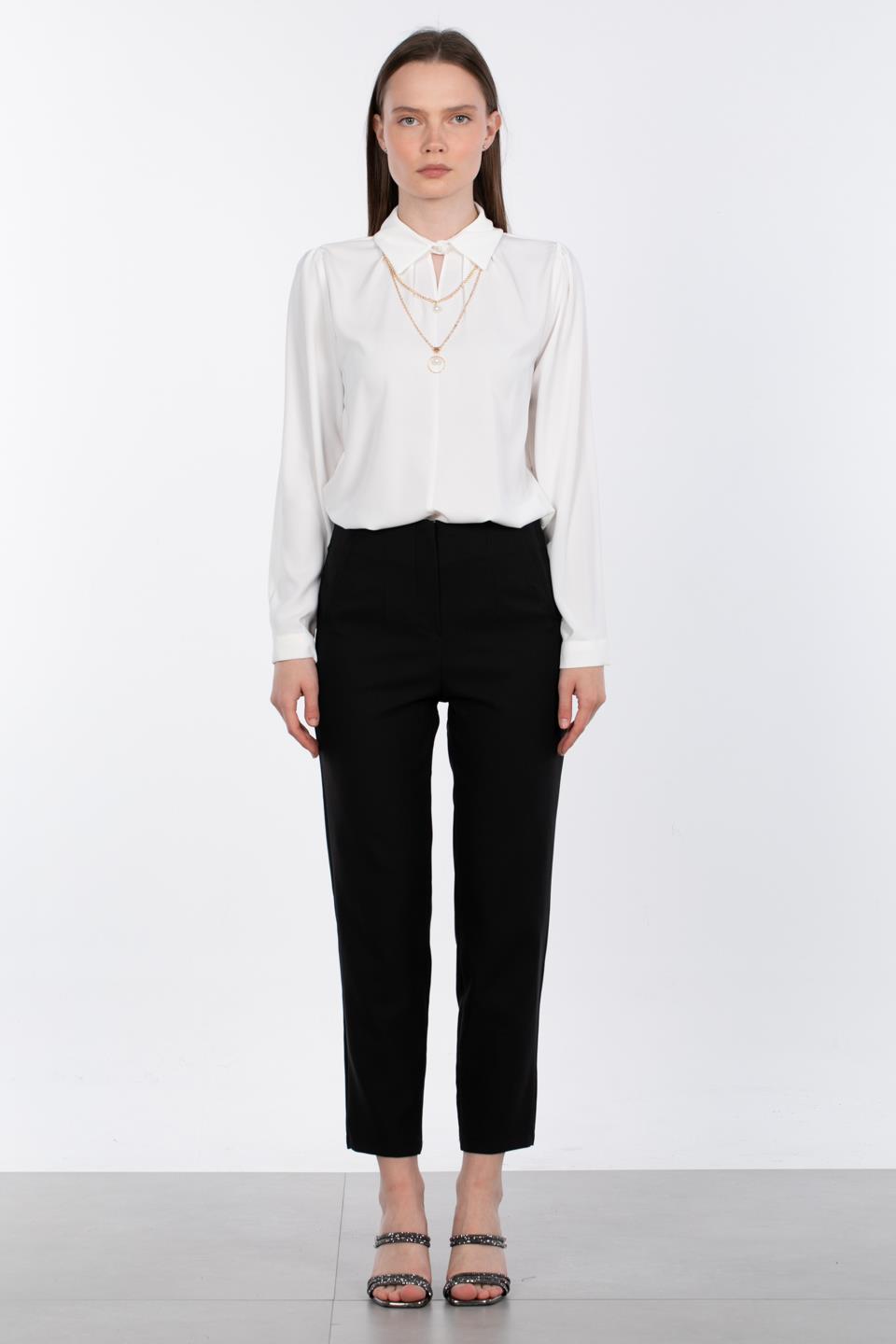 Kadın Pensli Kumaş Pantolon - Siyah