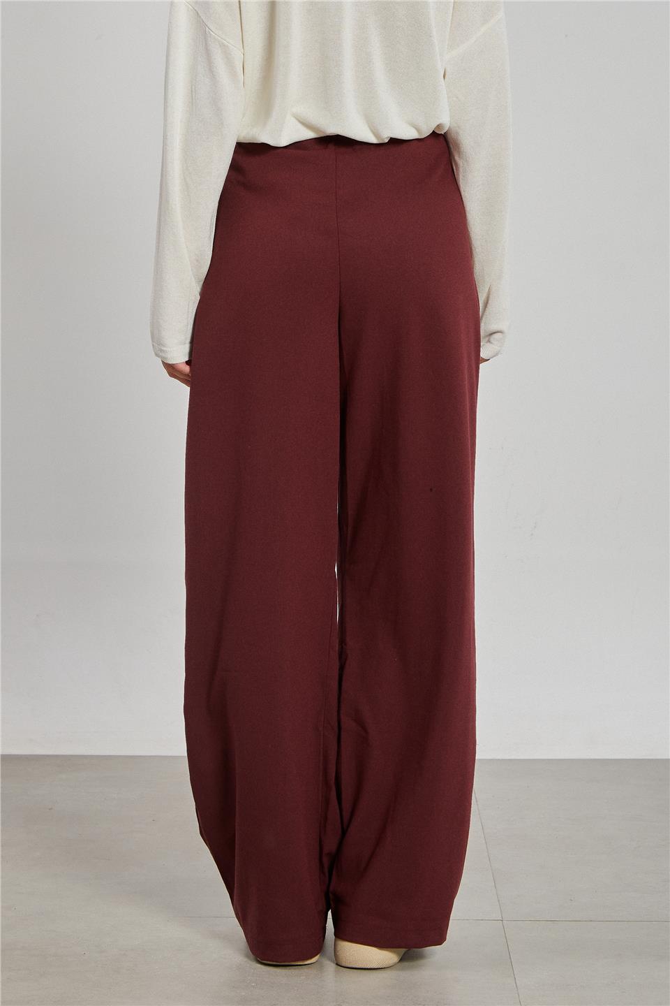 Kadın Pileli Palazzo Pantolon - Bordo